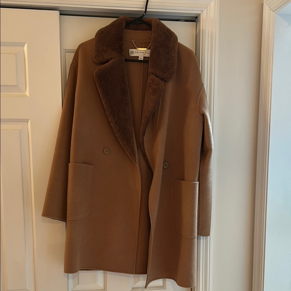 Trina Turk lamb shearling trim coat